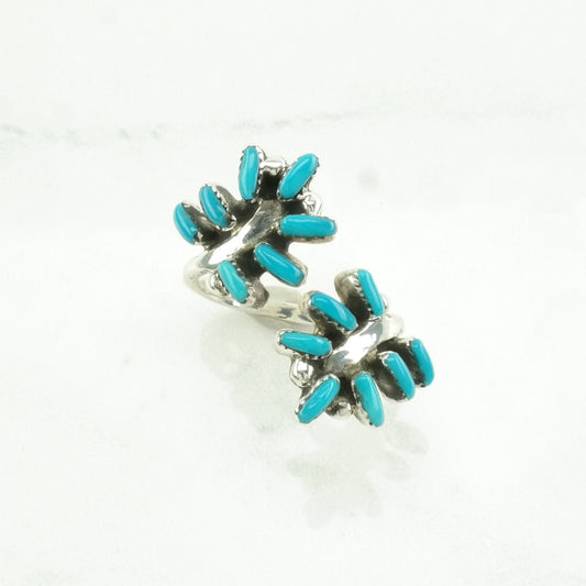 Southwest Silver Ring Block Turquoise Bypass Sterling Blue Size 7 3/4