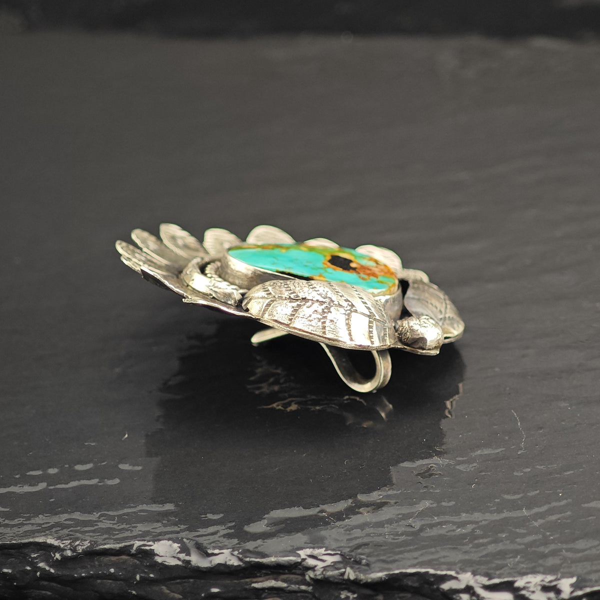 Royston Turquoise Feather Detailing Sterling Silver Pendant P3141
