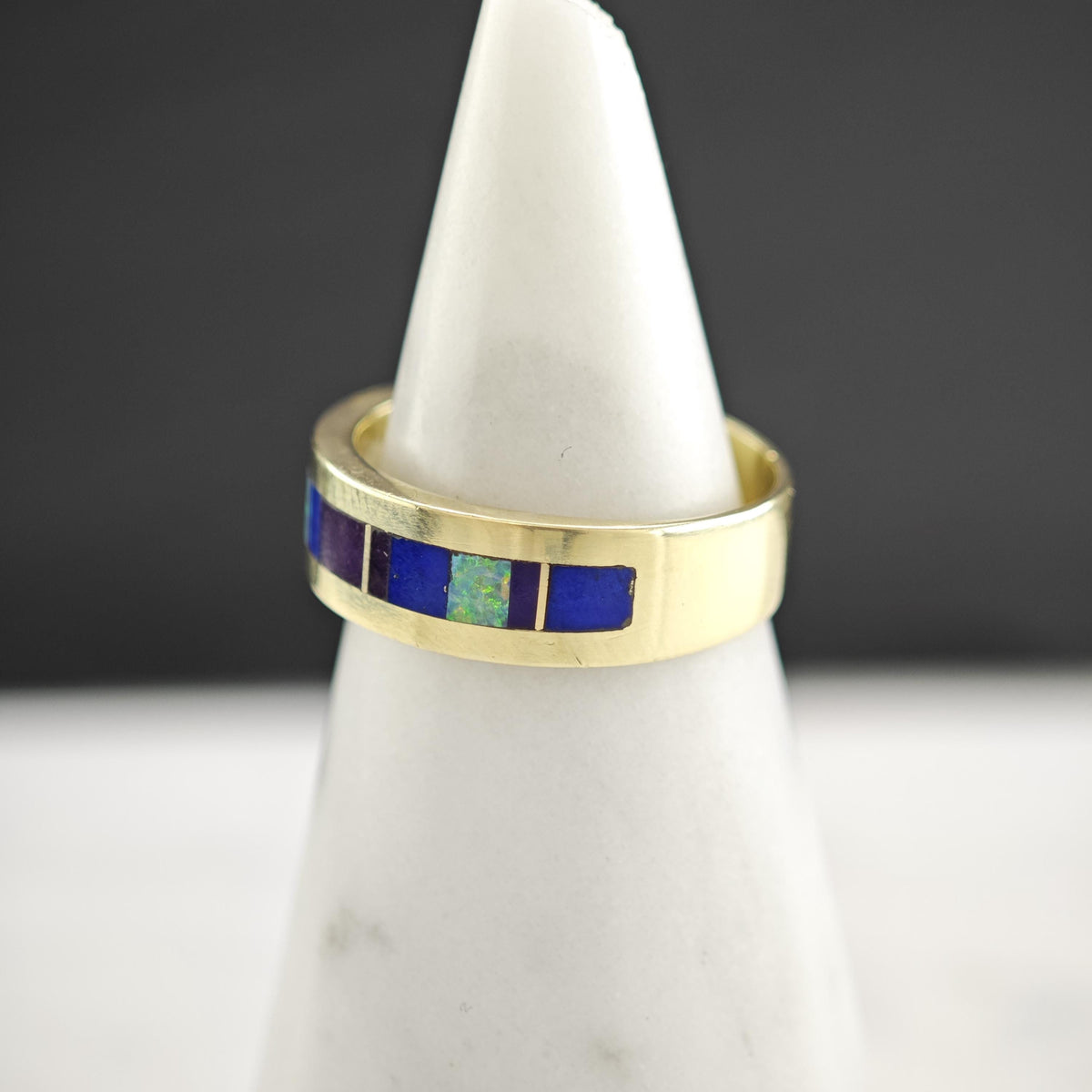 Lapis Opal Sugulite Inlay 14K White Gold Ring Sz 6 1/4 R6806