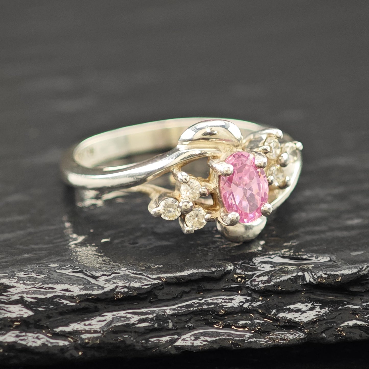 Silver Ring Pink Gemstone Sterling Size 6 3/4 R6185