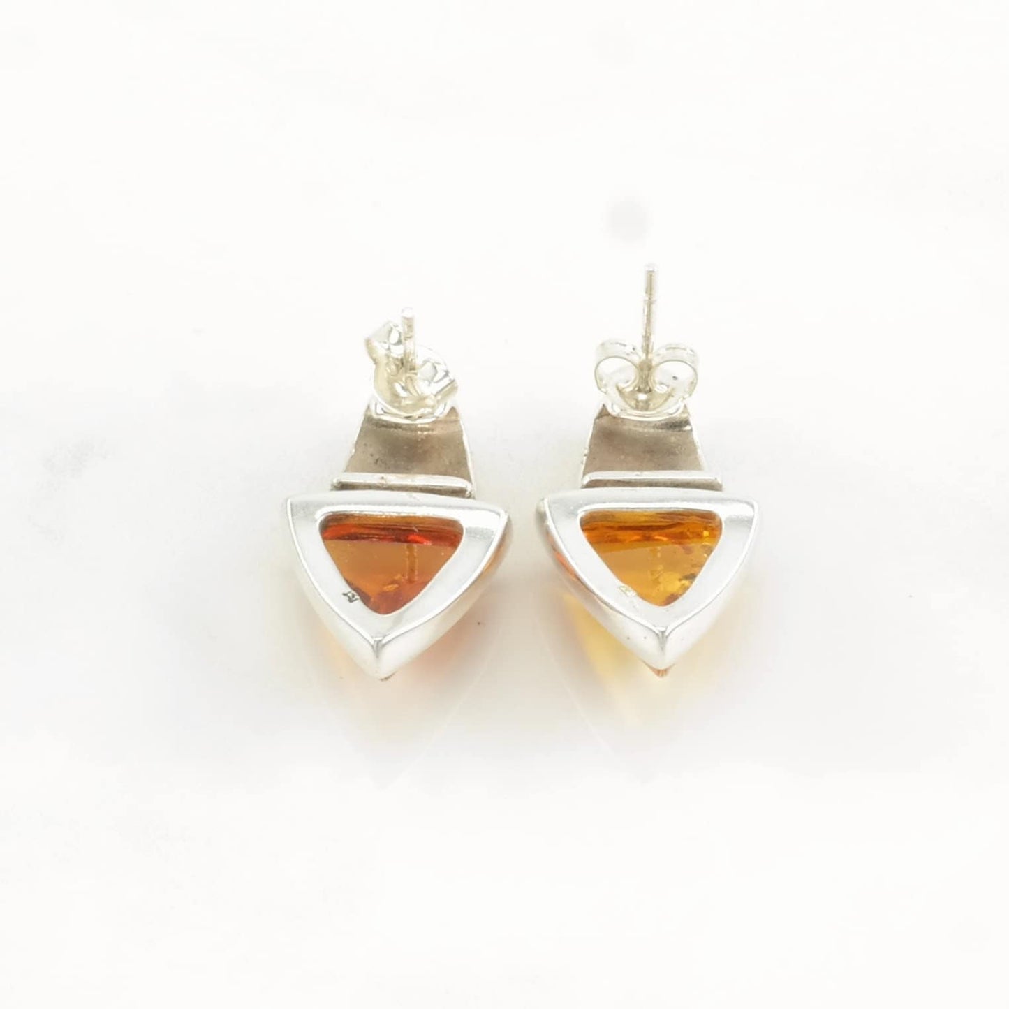 Vintage Sterling Silver Stud Earrings Orange Amber Stamped