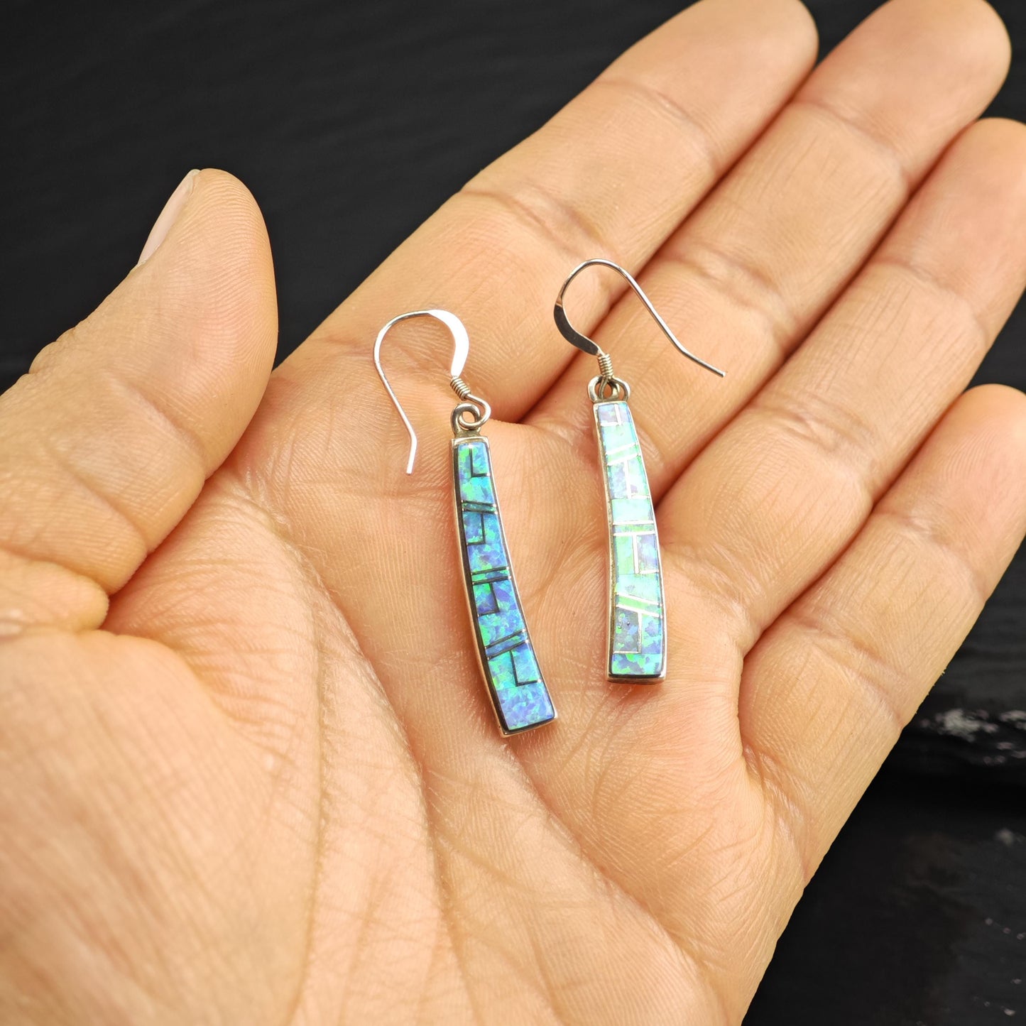 Vintage Blue Lab Opal Inlay Sterling Silver Earrings ER3127