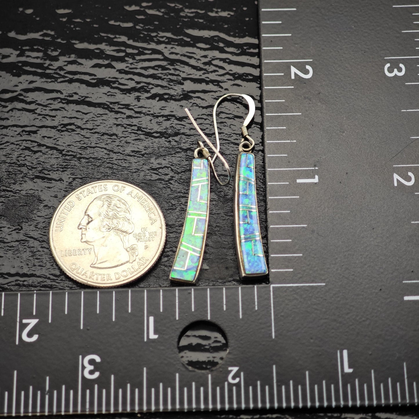 Vintage Blue Lab Opal Inlay Sterling Silver Earrings ER3127