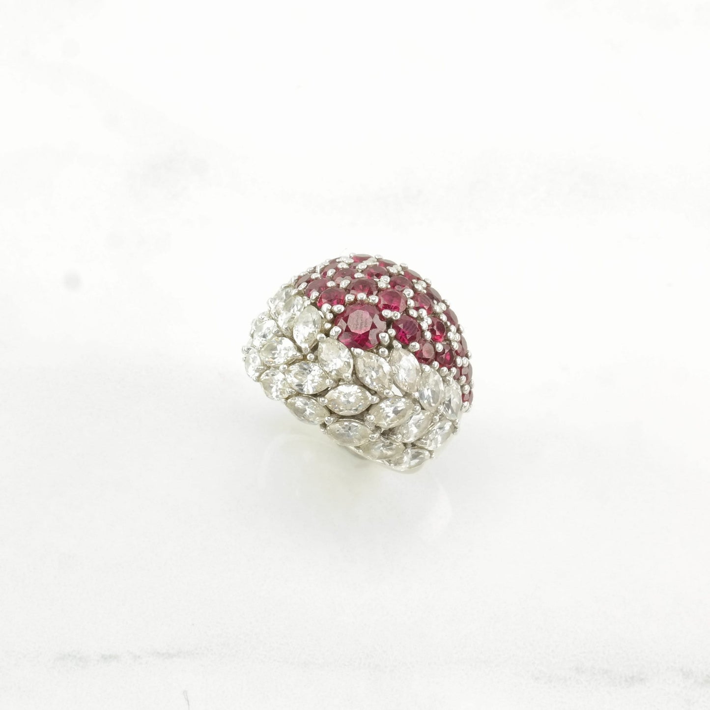 Sterling Silver Ring Lab Ruby, CZ Cluster Pink Size 7