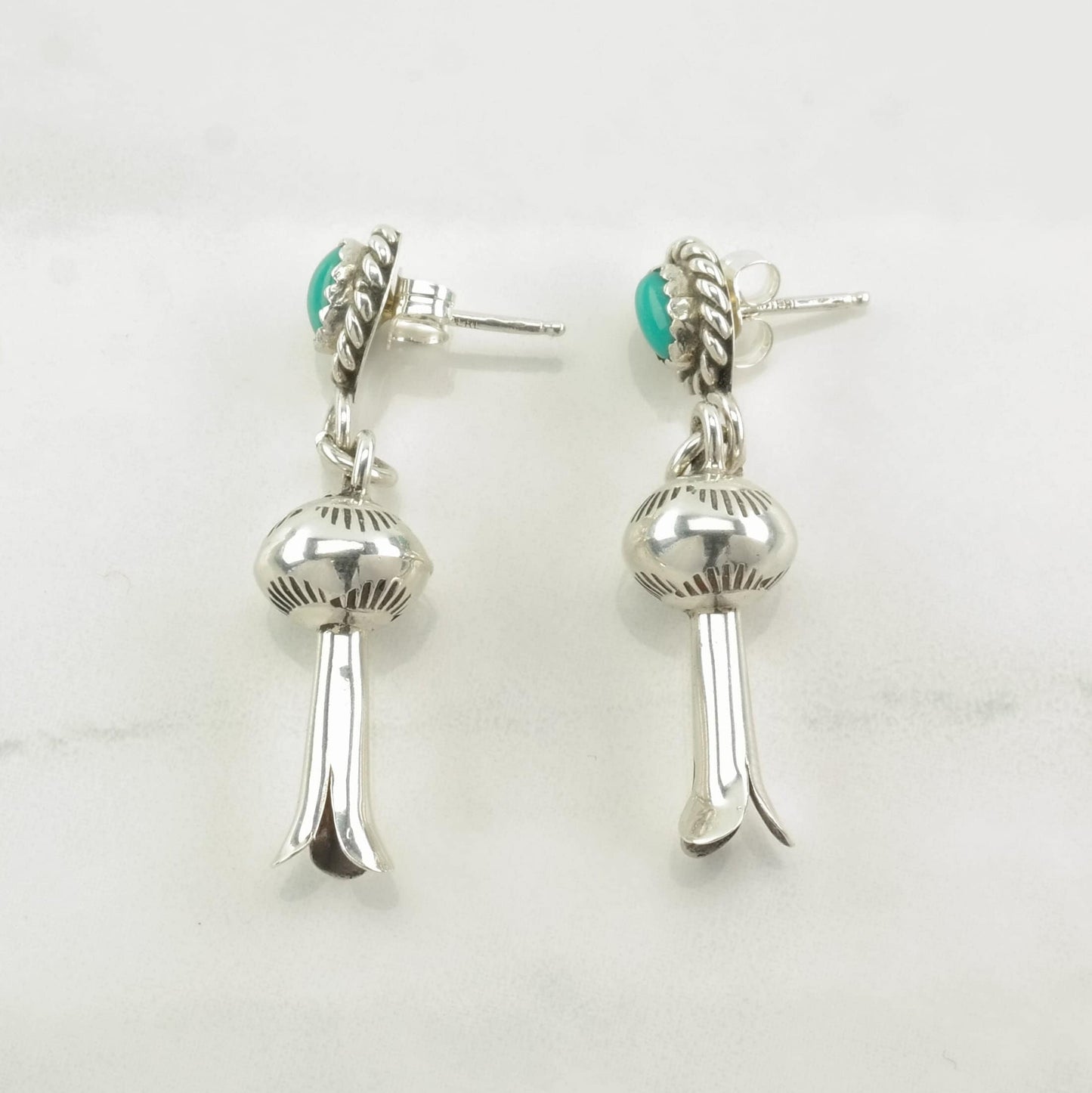 Native American Sterling Silver Turquoise Blossom Earrings Stud Dangle