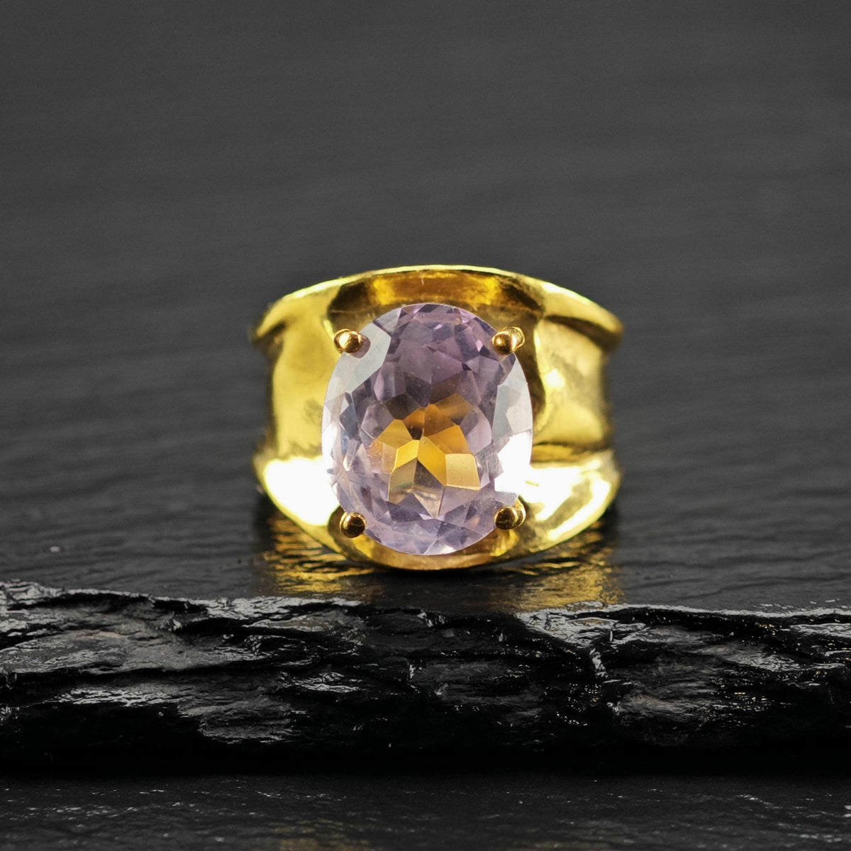 Light Pink Amethyst Gold-Plated Sterling Silver Ring Sz 6 R6821