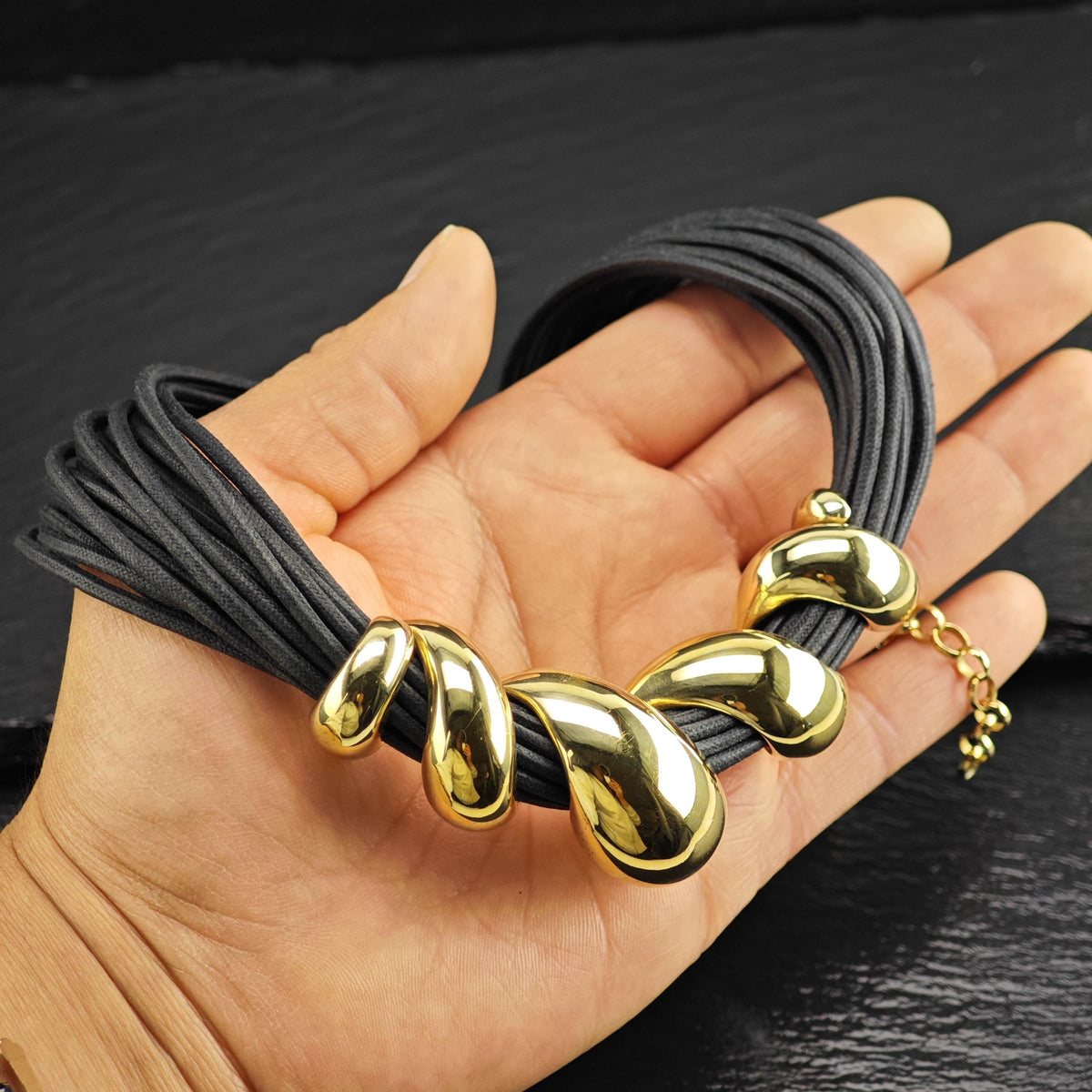 Multistrand Leather Cord & Gold Plated Twist Sterling Silver Necklace N2779