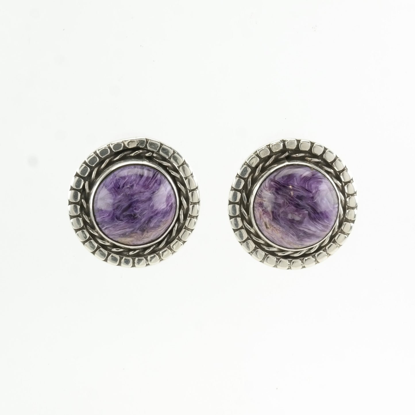 Vintage Sterling Silver Stud Earrings Native American Purple Charoite Circle