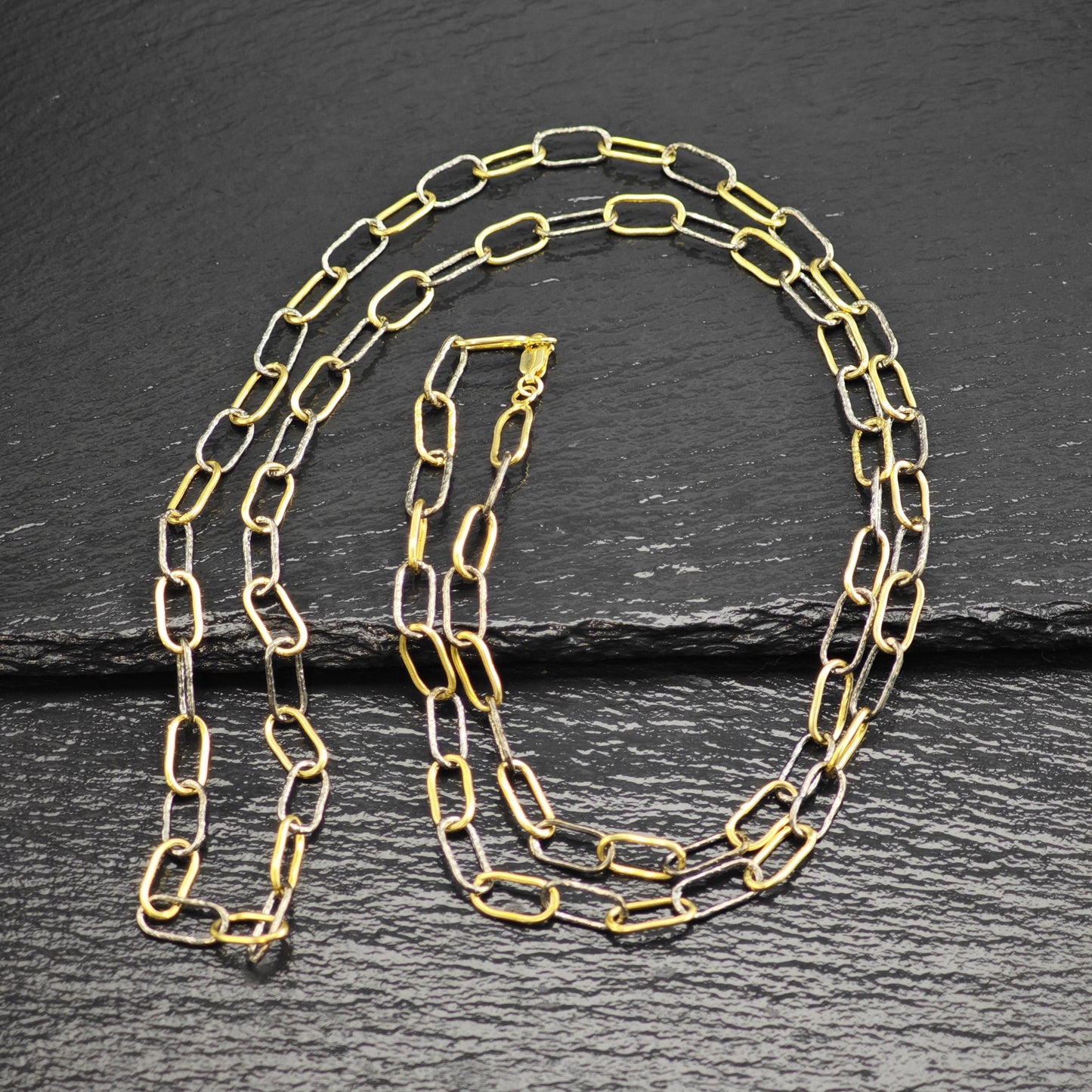 Gold/Black Tone Gold Plated Paperclip Chain Sterling Silver Necklace N2752