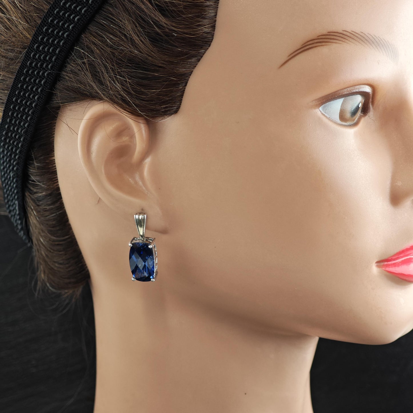 Designer Blue Lab Sapphire, 14K Gold Accent Sterling Silver Stud Earrings ER3183