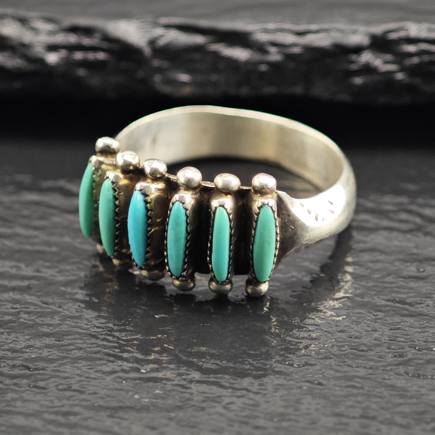 Zuni, Needle Point Turquoise Sterling Silver Ring Sz 8 3/4 R6625
