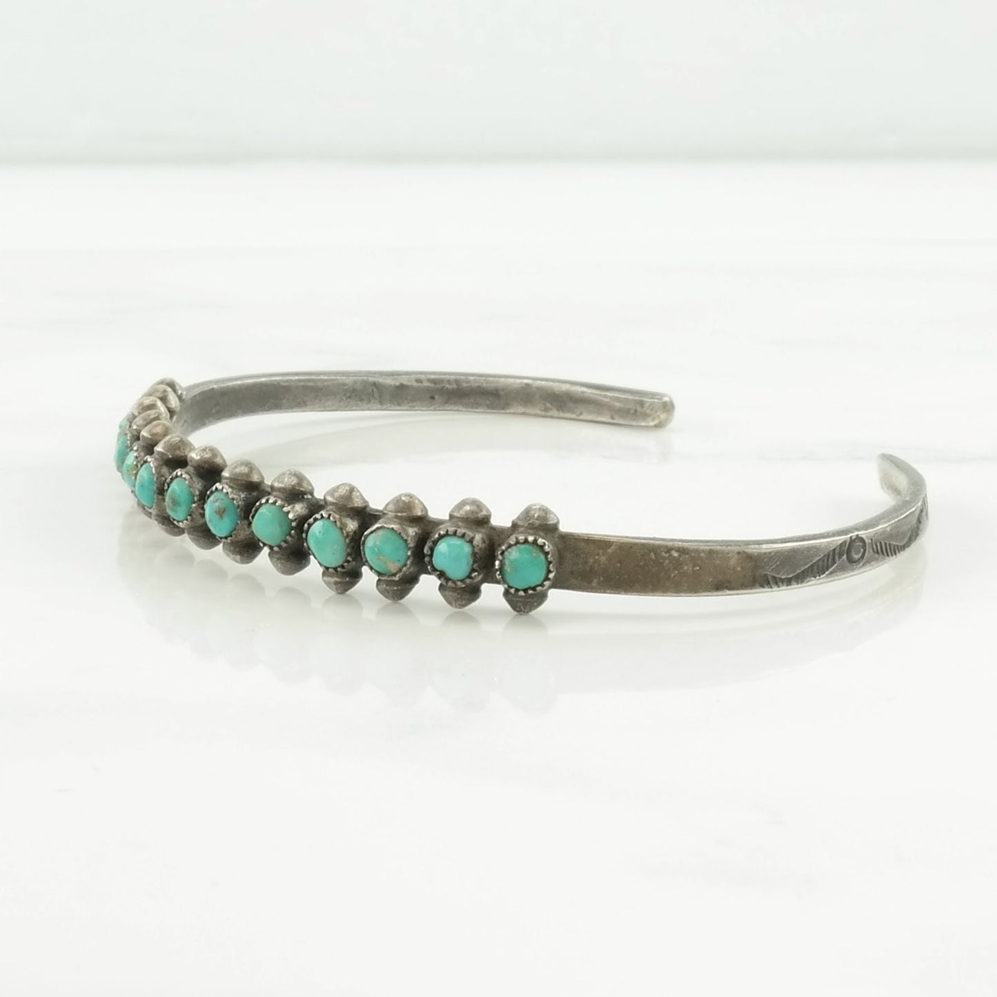 Native American Sterling Silver Cuff Bracelet Blue Turquoise Row