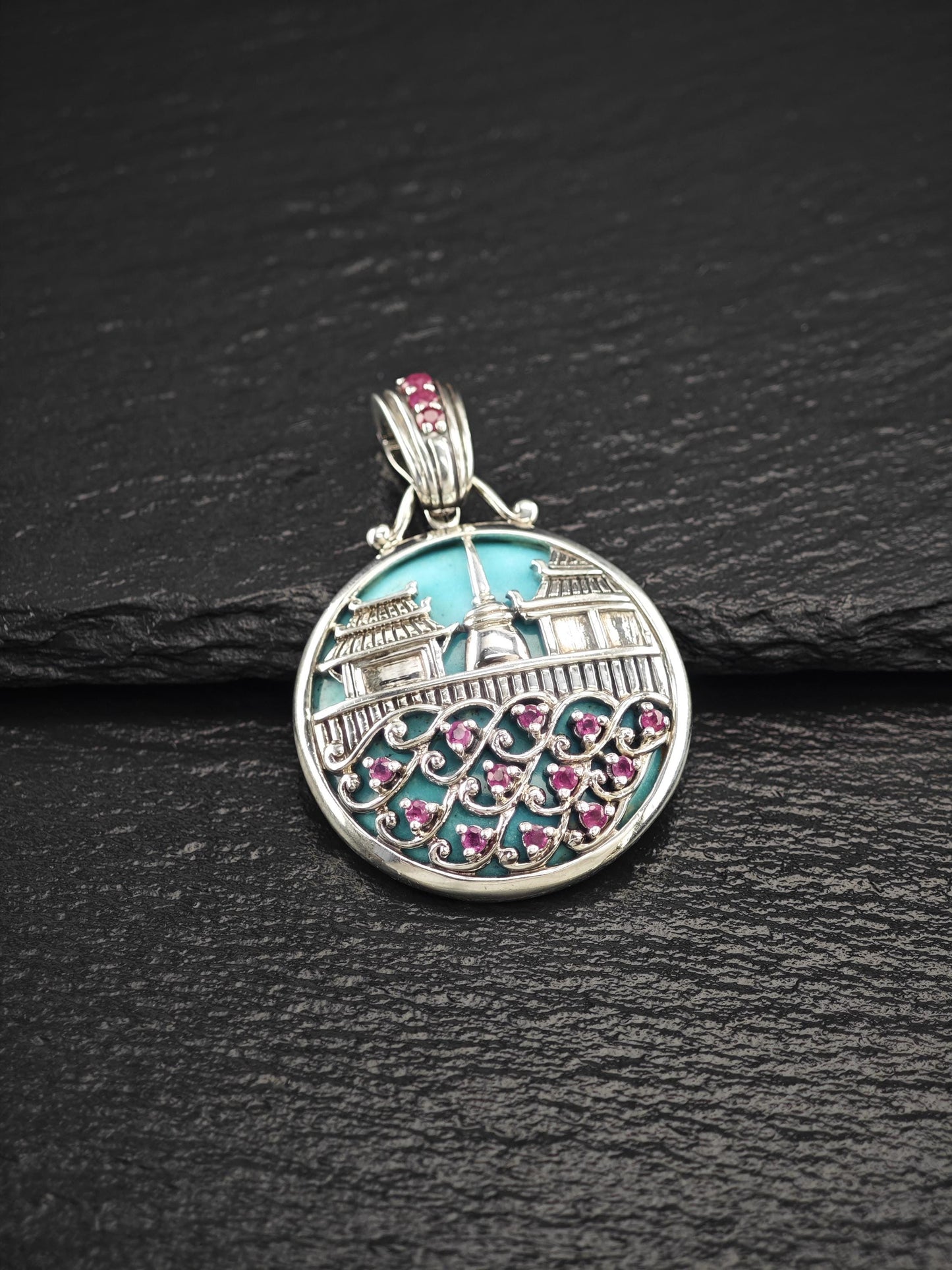 Turquoise, Ruby Thailand Pendant Sterling Silver P2738