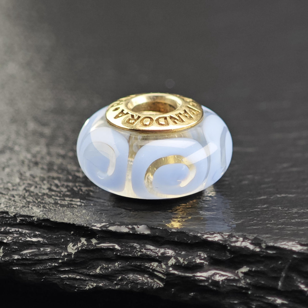 Vintage Pandora 14K Gold Blue Murano Glass Charm P3112