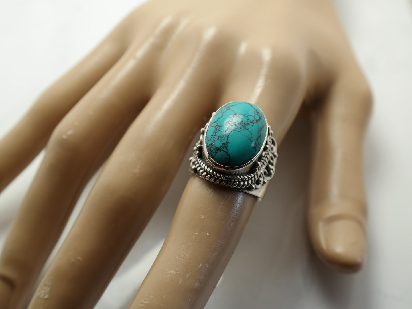 Vintage Southwest Spiderweb Turquoise Sterling Silver Size 8