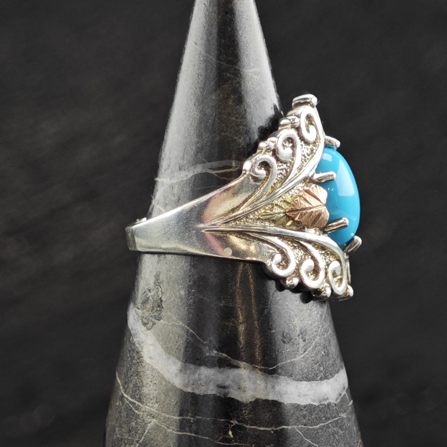 Turquoise 12K Gold Sterling Silver Ring Sz 7 1/4 R6613