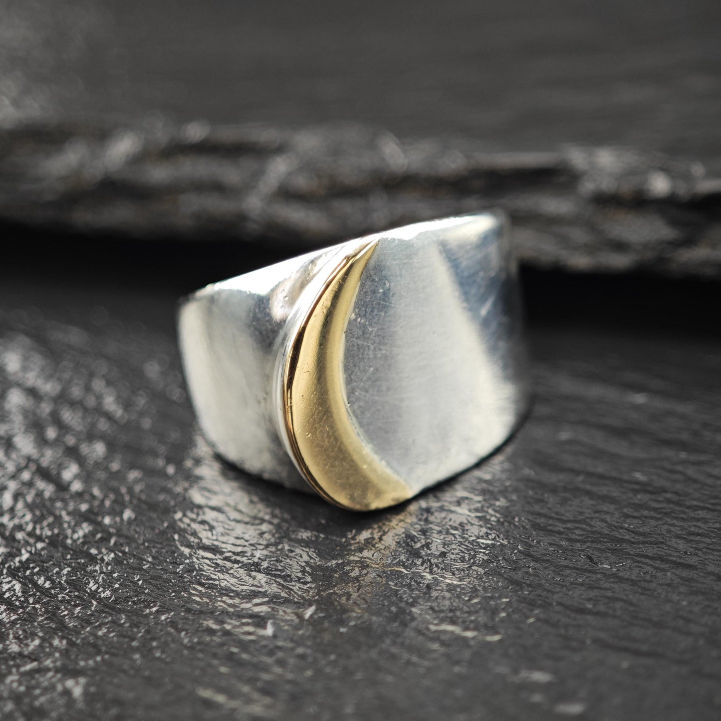 Wide Band Gold Accent Ring Sterling Silver Sz 6 1/4 R6022