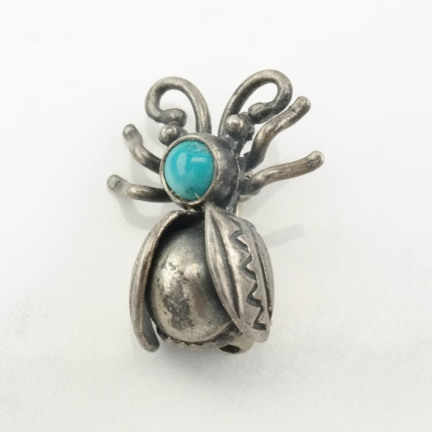 Native American Brooch Bug, Bee Blue Turquoise Sterling Silver