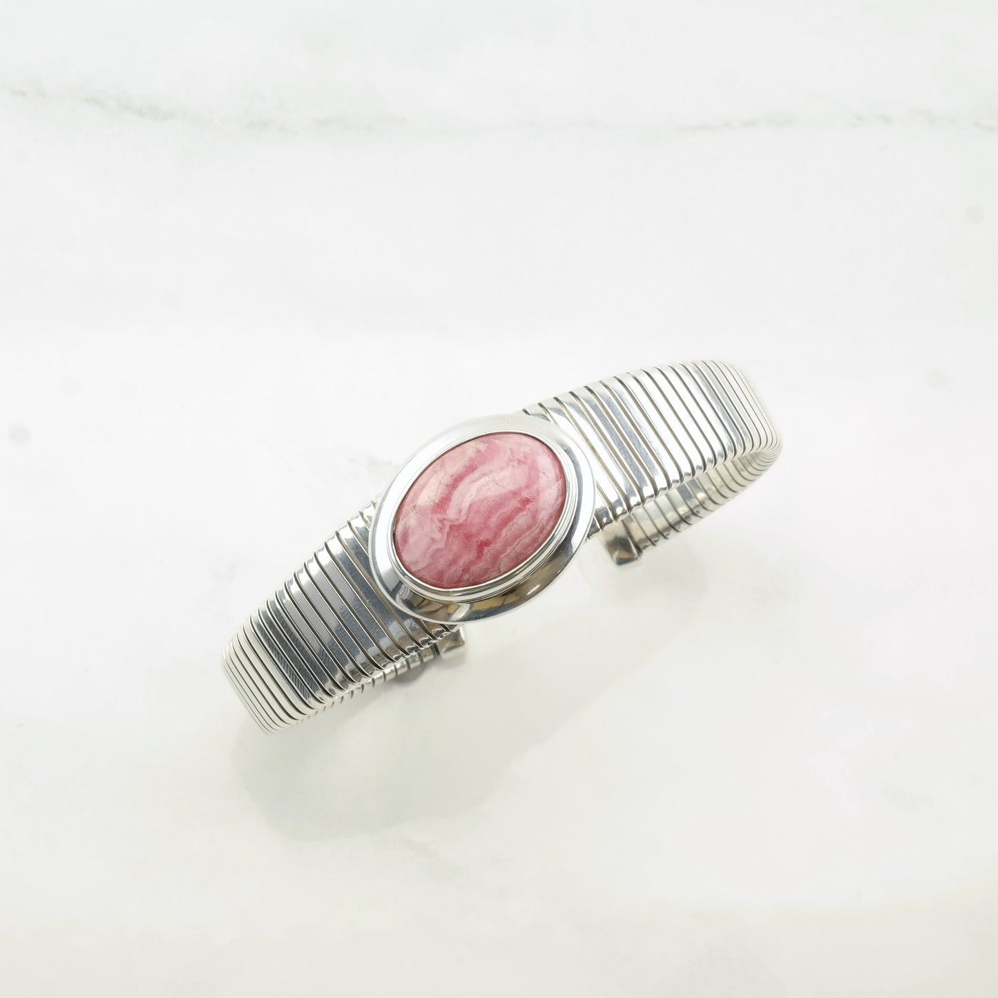 ESPO Sterling Silver Cuff Bracelet Rhodochrosite Oval