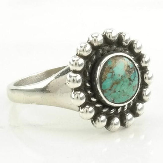 Vintage Southwest Silver Ring Turquoise Floral Sterling Size 5 1/2