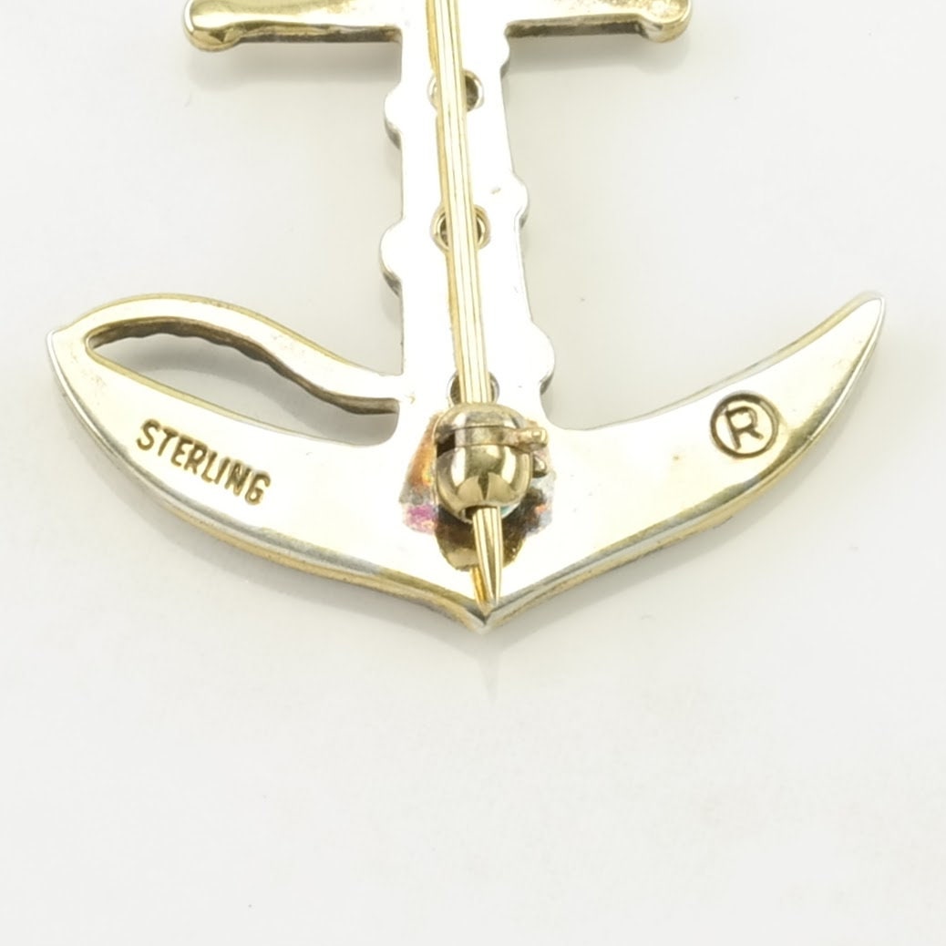 Vintage Silver Brooch Pendant Cunard, Anchor Diamond Sterling