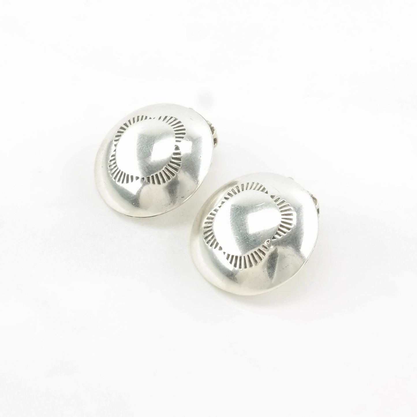 Vintage Sterling Silver Clip on Circle Earrings Dome Stamped