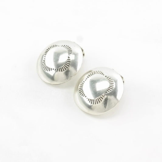 Vintage Sterling Silver Clip on Circle Earrings Dome Stamped