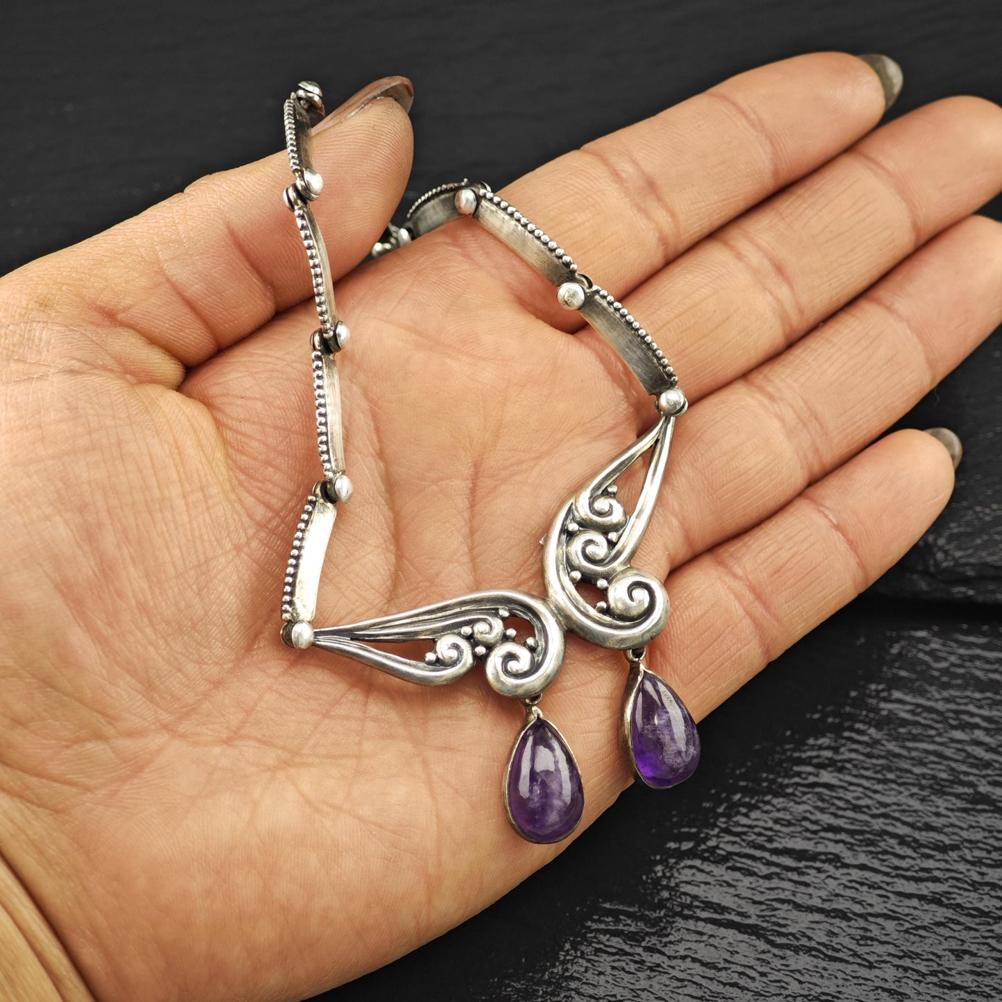 Margot De Taxco Sterling Silver Purple Amethyst Choker Necklace