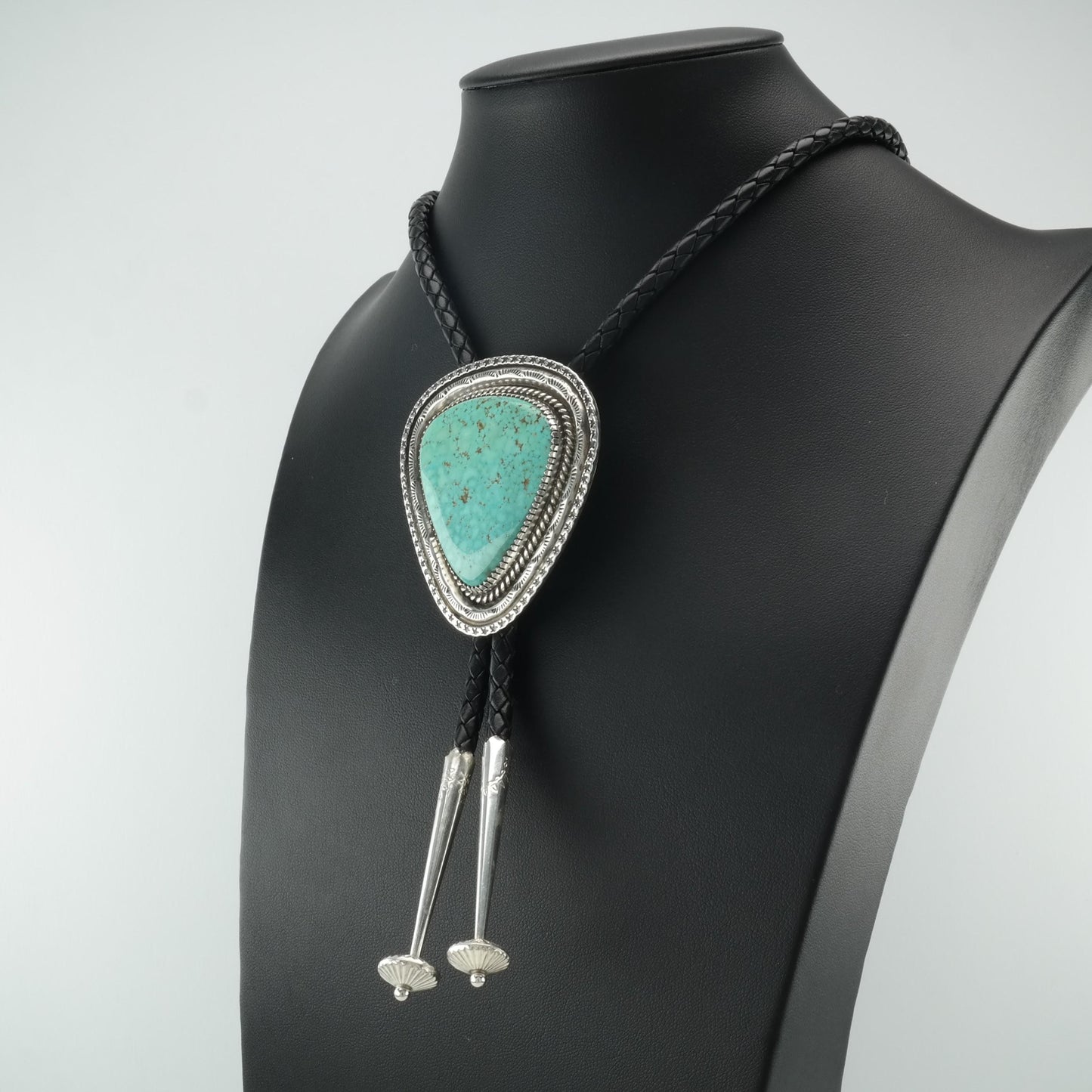 Native Sterling Silver & Kingman Turquoise Bolo Tie, Ca. 1970s N2348