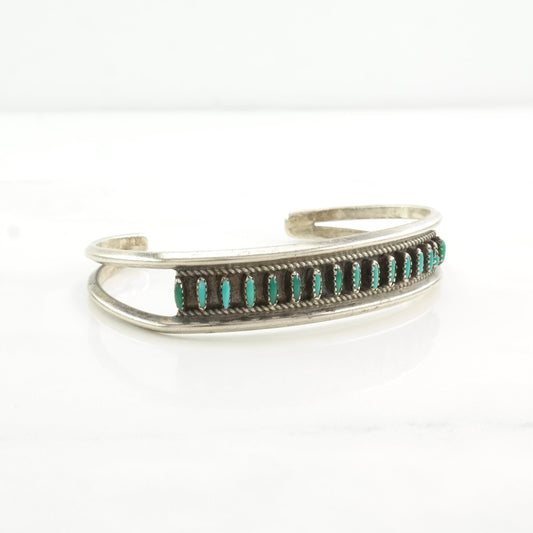 Zuni Sterling Silver Cuff Bracelet Blue Green Turquoise Needlepoint