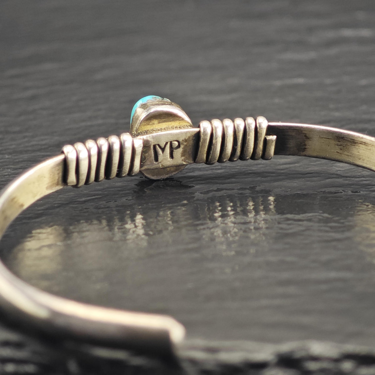 Vintage Navajo, Turquoise Wire Wrap Sterling Silver Cuff Child Sz 5 1/4" BR3121