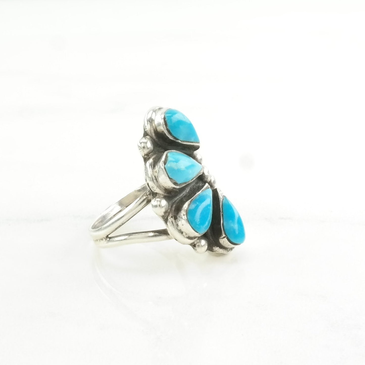 Vintage Southwest Silver Ring Turquoise Teardrop Sterling Blue Size 6 1/2