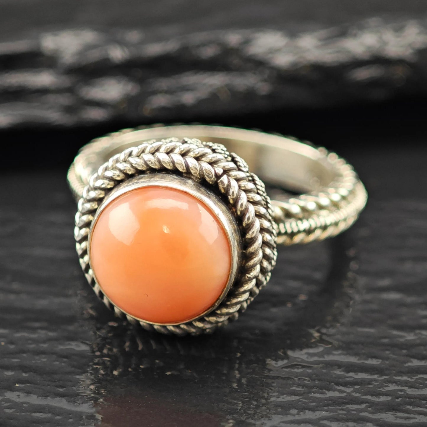 Pink Gemstone Cable Ring Sterling Silver Sz 7 R6133