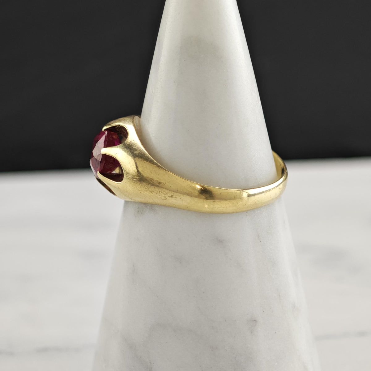 Antique Lab Ruby Buttercup 14K Gold Ring Sz 13 R6797