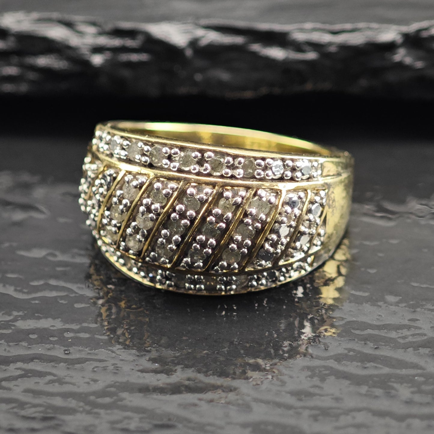 Diamond Gold Plated Sterling Silver Ring Sz 8 R6635