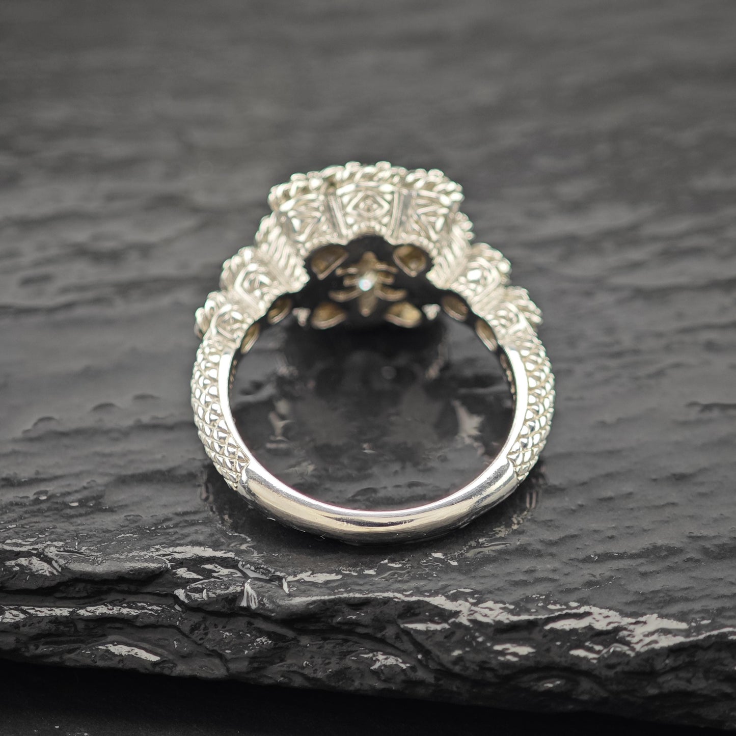 Judith Ripka CZ Floral Sterling Silver Ring Sz 10