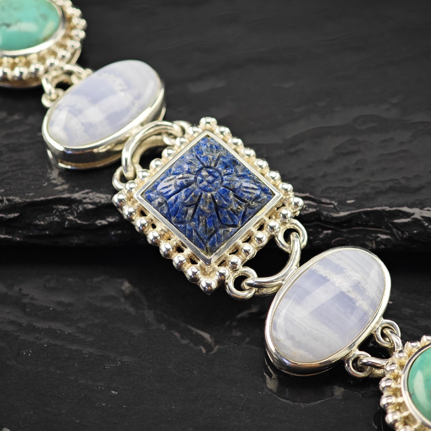 Whitney Kelly Carved Lapis Bracelet, Sterling Silver (Adjustable Size 7" and 7 1/2")