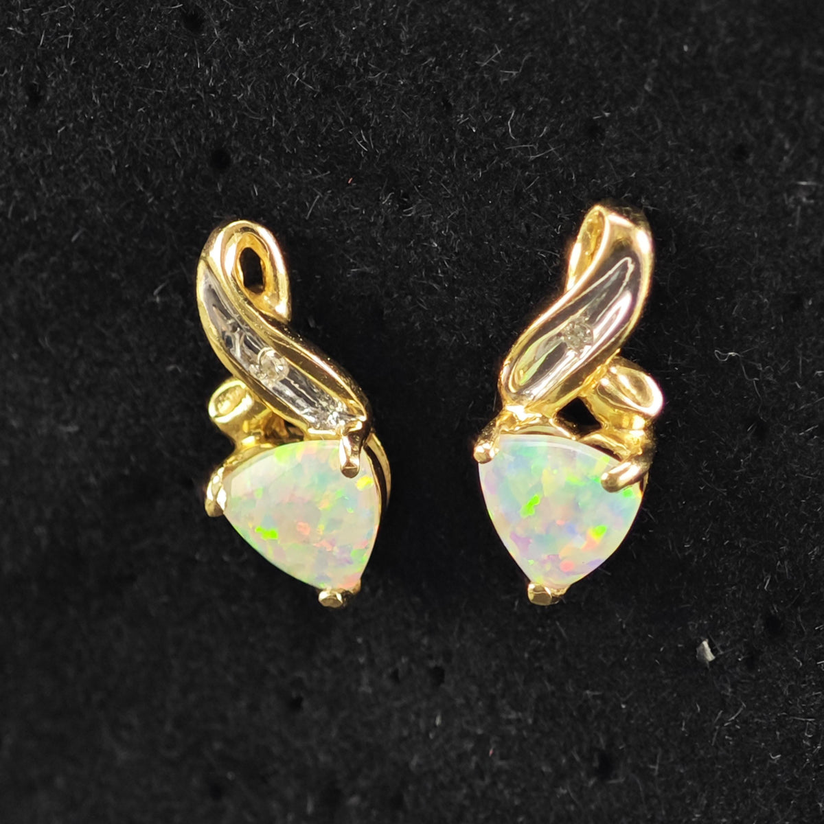 Lab Opal, Diamond Chip 10K Gold Stud Earrings ER3223