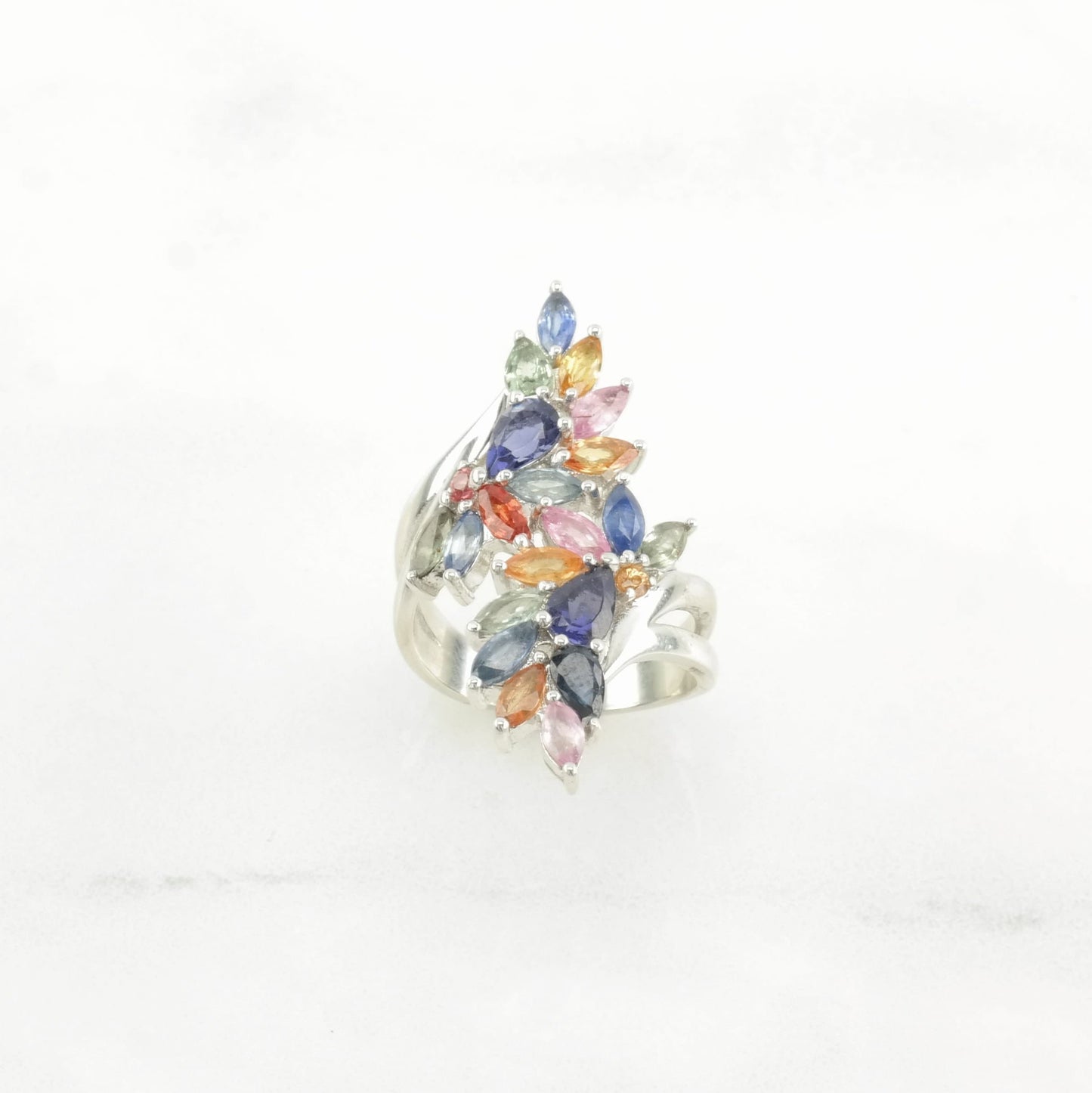 Sterling Silver Ring Rainbow Sapphire, Tanzanite Cocktail Multi Color Size 7