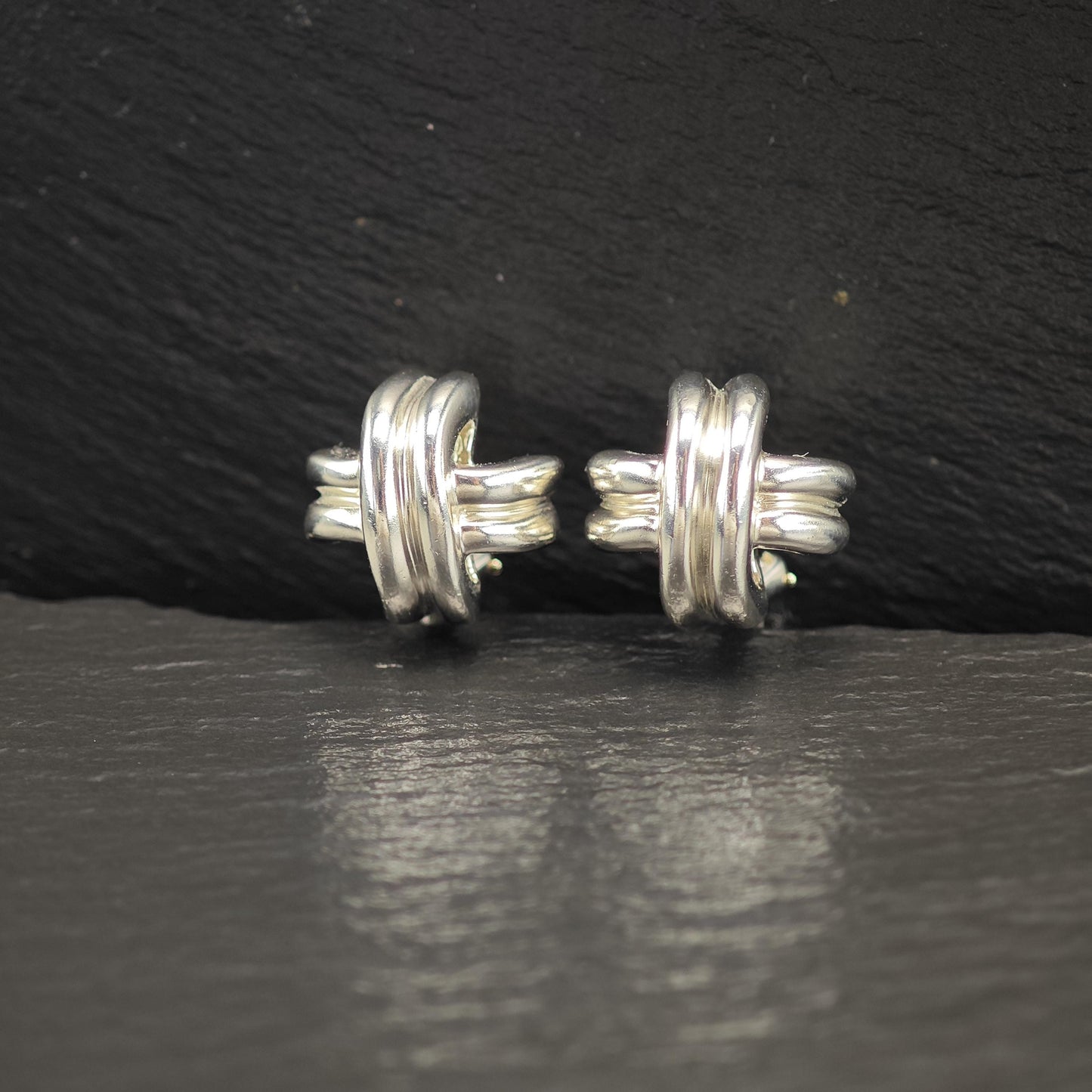 Tiffany & Co Criss Cross, Omega Back Earrings Sterling Silver