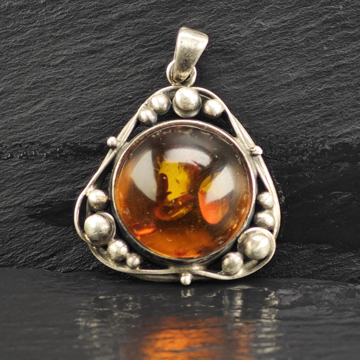Art Nouveau Style Amber Sterling Silver Pendant P3113