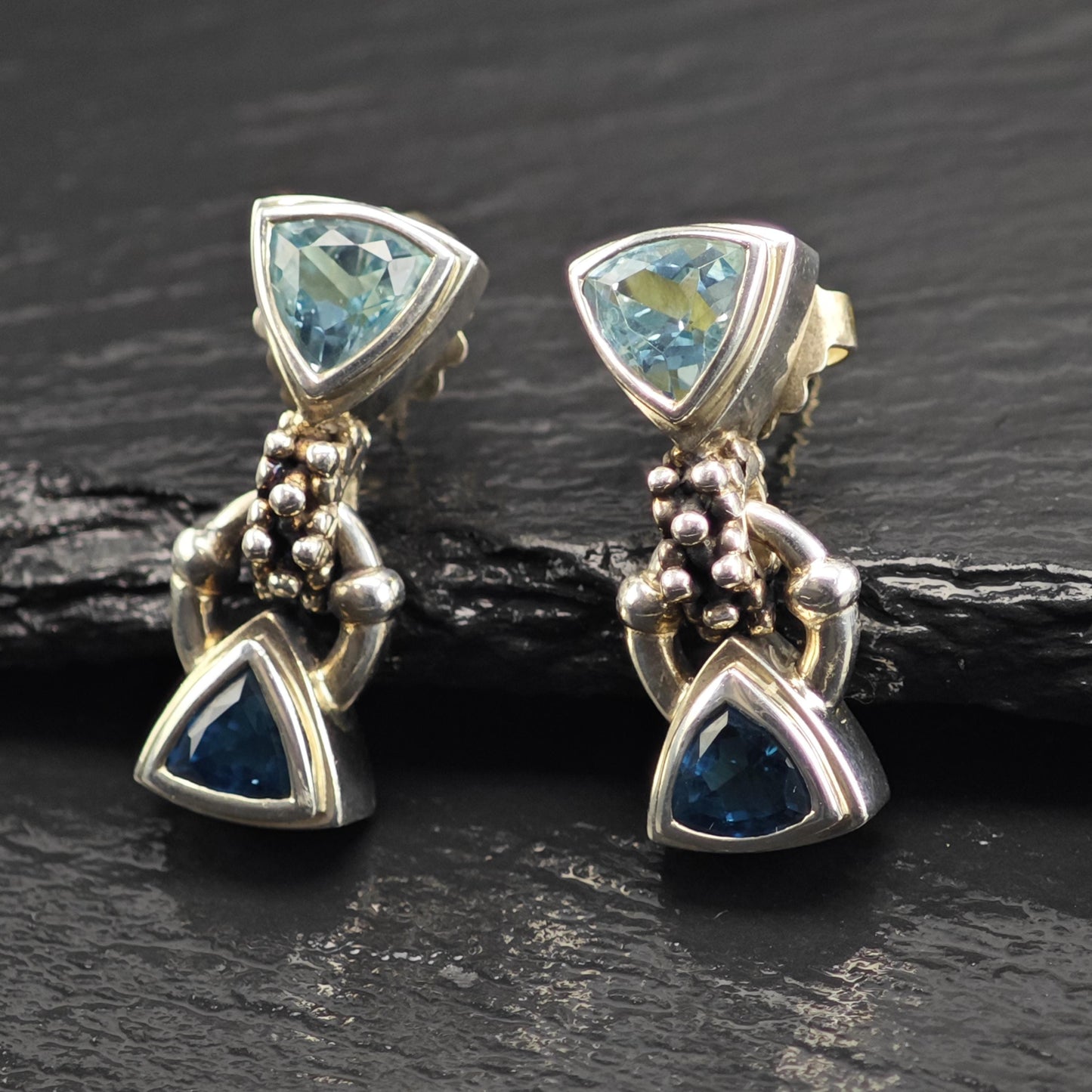 Vintage Michael Dawkins Topaz, 14K Gold Post Sterling Silver Stud Earrings ER3179
