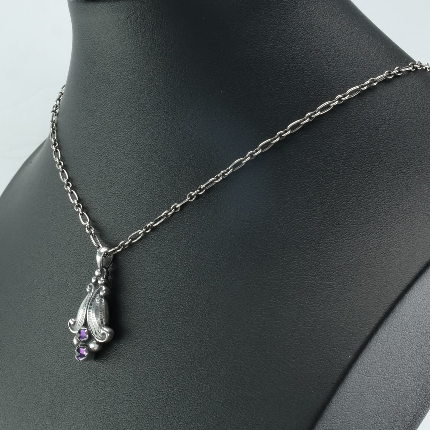 Georg Jensen Sterling Silver Amethyst Flower, Heritage Collection Necklace