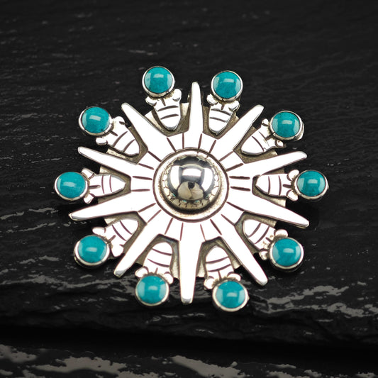 Cluster Blue Block Turquoise Brooch Pendant Spratling Style Sterling Silver