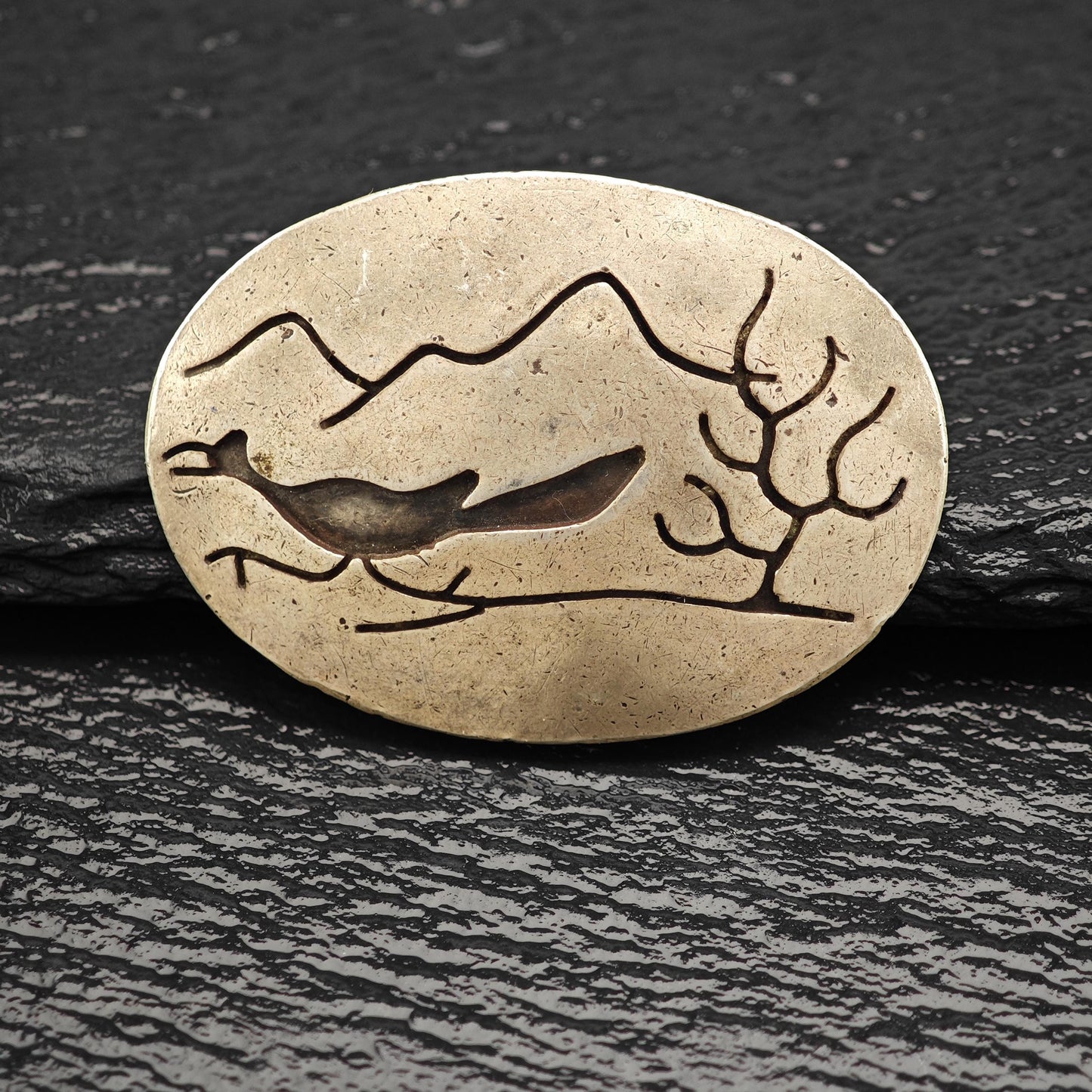Vintage Native American, Roadrunner Overlay Pendant/Brooch Sterling Silver