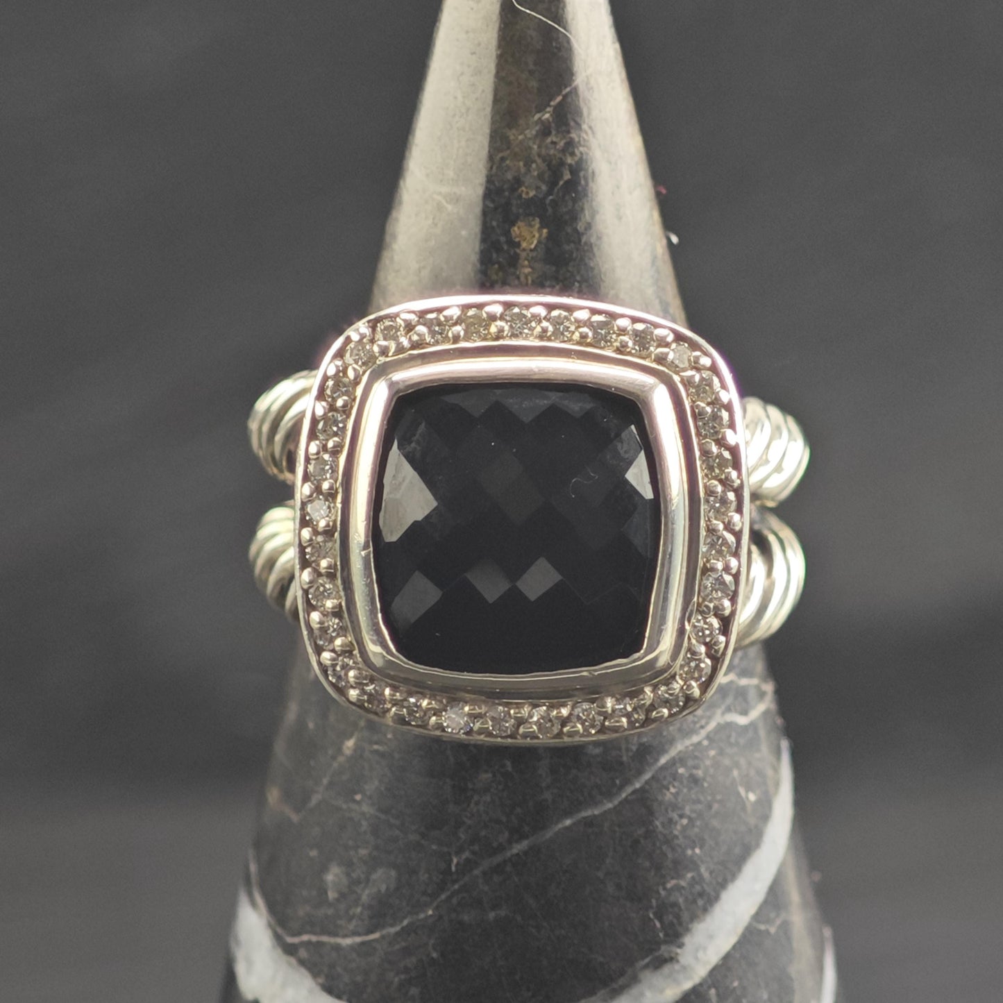 Vintage David Yurman Onyx & Diamond Sterling Silver Ring Sz 6 R6677