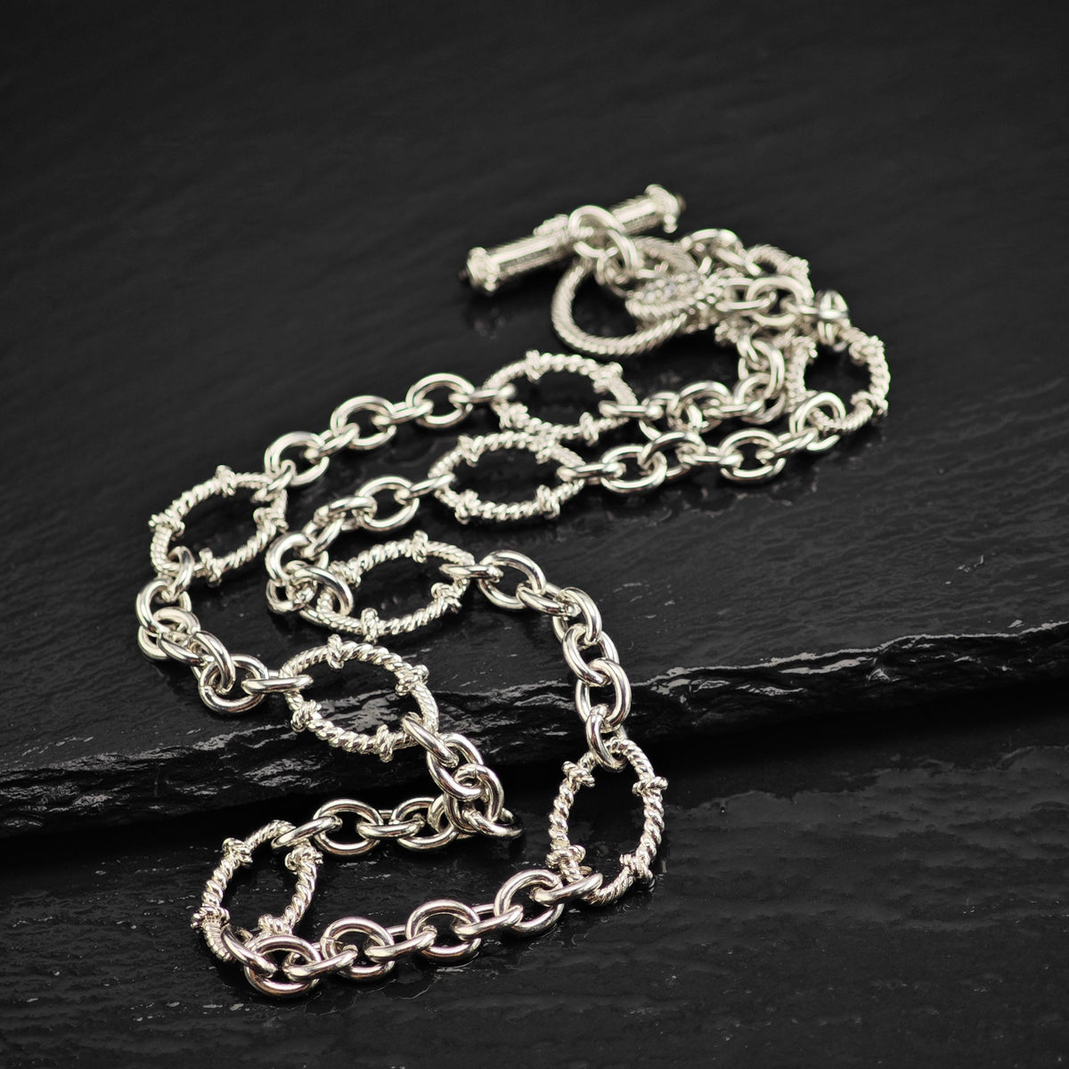 Vintage Judith Ripka CZ, Citrine Sterling Silver Link Chain Necklace N2803