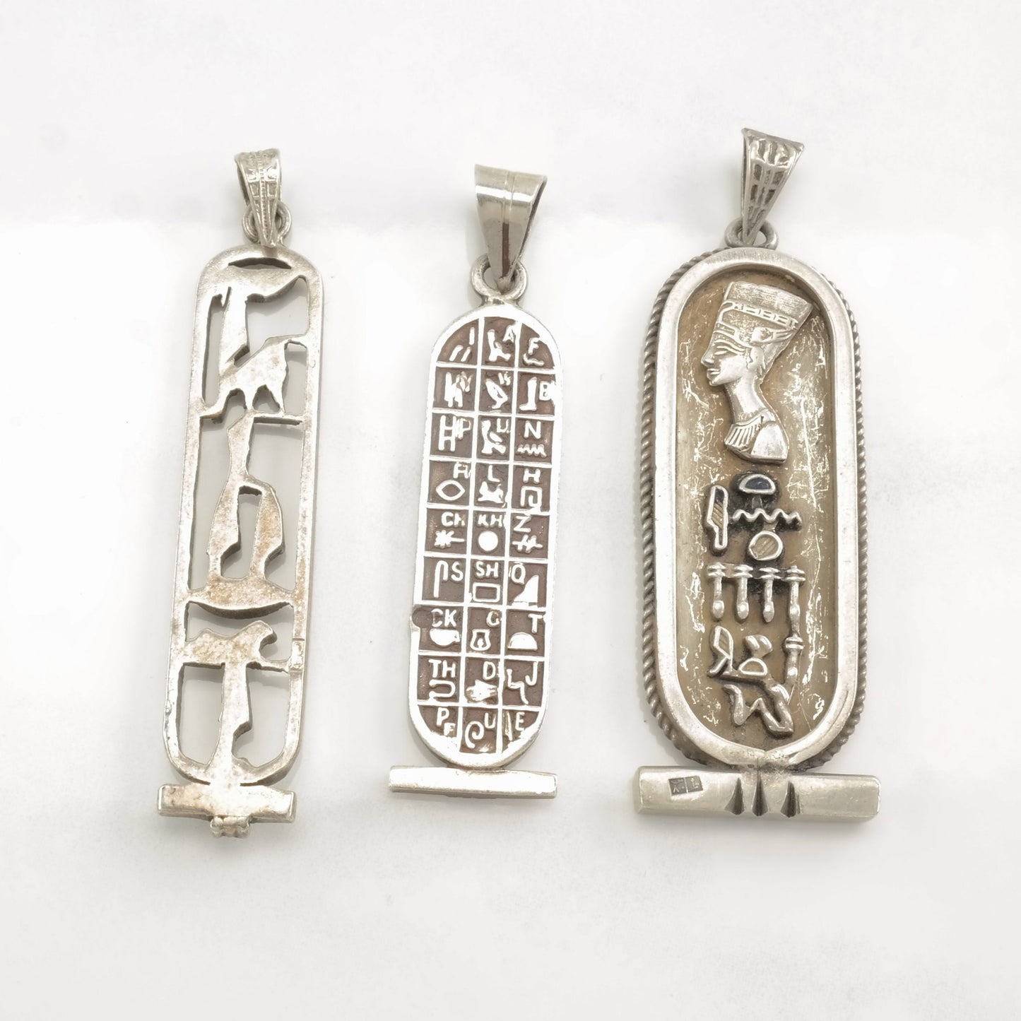 Vintage Egyptian Cartouche Hieroglyphs Sterling Silver Pendant