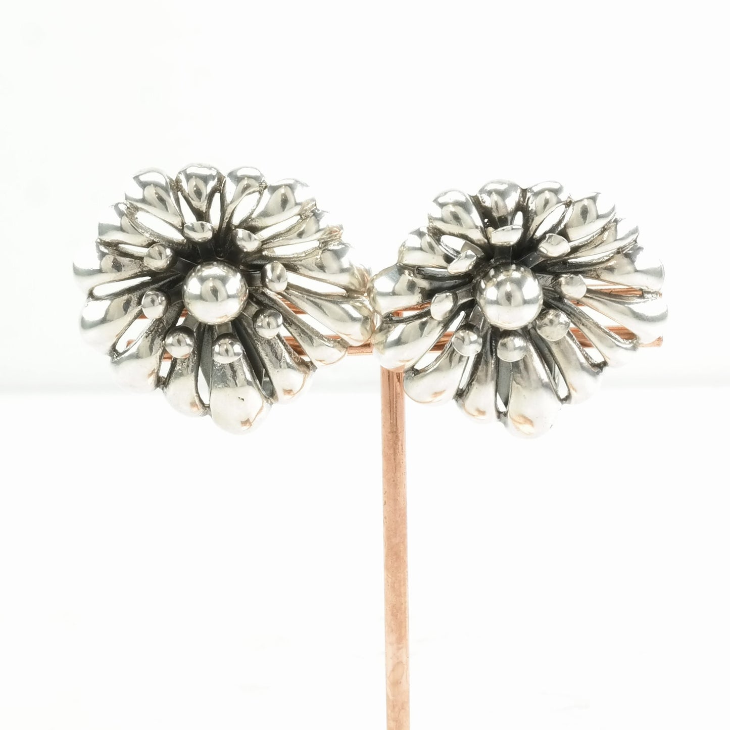 Vintage Sterling Silver Clip on Earrings Napier Floral