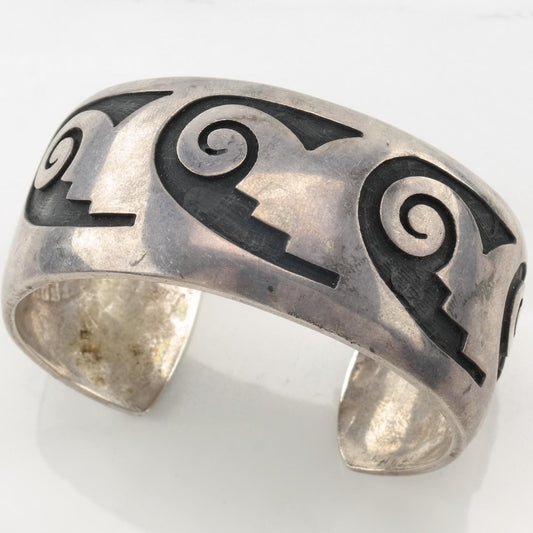 Native American Overlay Cuff Bracelet Bernard Dawahoya Hopi Sterling Silver